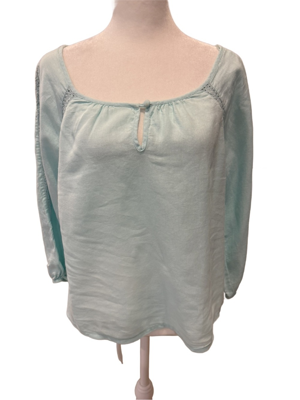 Light Blue Scoop Neck Women's Peasant Top by Saint Tropez West. Medium